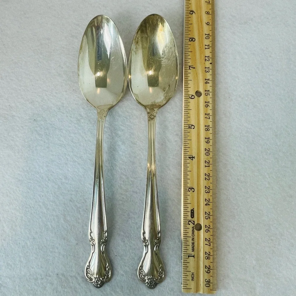Vintage Rogers & Bro Silver Plate Serving Spoons Flowers  Set of 2 Floral 7.25in
